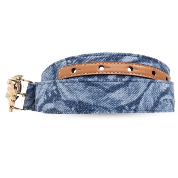 NEW VERSACE LA MEDUSA GOLD BUCKLE BAROCCO DENIM Leather Jean Belt 75/30 Medium main image 12